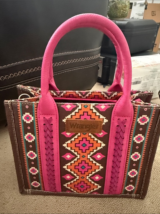 Wrangler Handbags - Wrangler Hot Pink and Brown Embroidered Tribal Tote